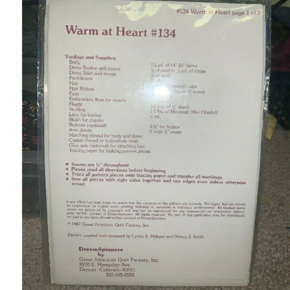 Vintage 1987 Dream Spinners #134 "Warm At Heart" Pattern 28" Door Stopper Doll - Picture 4 of 4